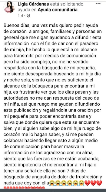 Publicación de la mamá de