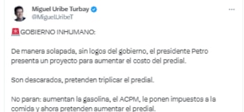 Miguel Uribe calificó de Gobierno inhumano por proyecto de ley del Ministerio de Hacienda y Agricultura - crédito Miguel Uribe / X