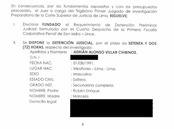 Detención preliminar contra Adrián Villar