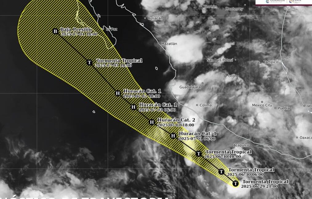 Posible trayectoria de la Tormenta tropical Flossie. (Conagua)