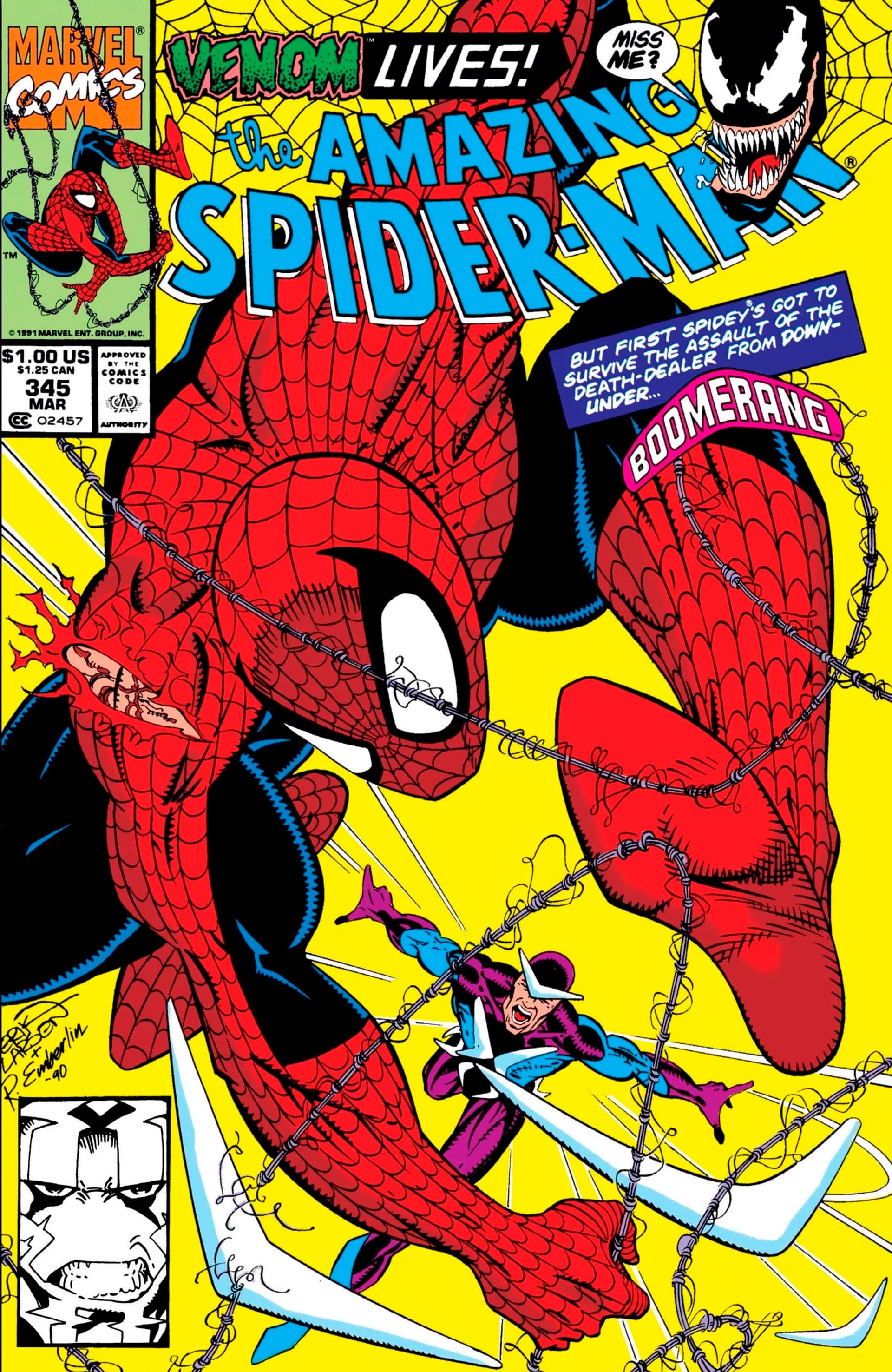 Amazing Spider-Man #345 sirvió de inspiración para la aparición de Boomerang, un villano equipado con proyectiles especializados por el Secret Empire