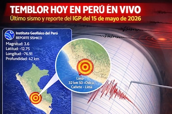 Gráfico del reporte sísmico del IGP mostrando un mapa de Perú con epicentro cerca de Lima, datos de magnitud, coordenadas, y una lectura de sismógrafo.