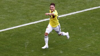 Soccer Football - World Cup - Group H - Colombia vs Japan - Mordovia Arena, Saransk, Russia - June 19, 2018 Colombia's Juan Fernando Quintero celebrates scoring their first goal REUTERS/Damir Sagolj