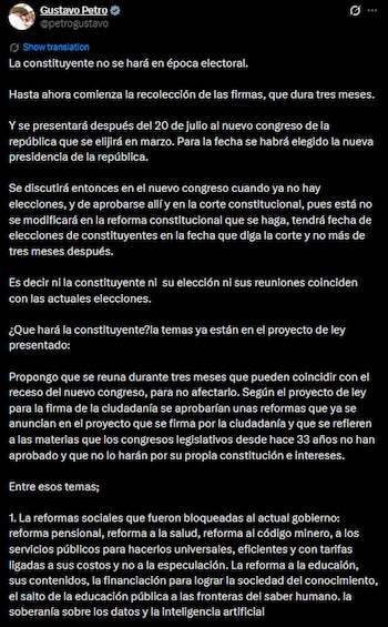 Petro aclara que la Asamblea