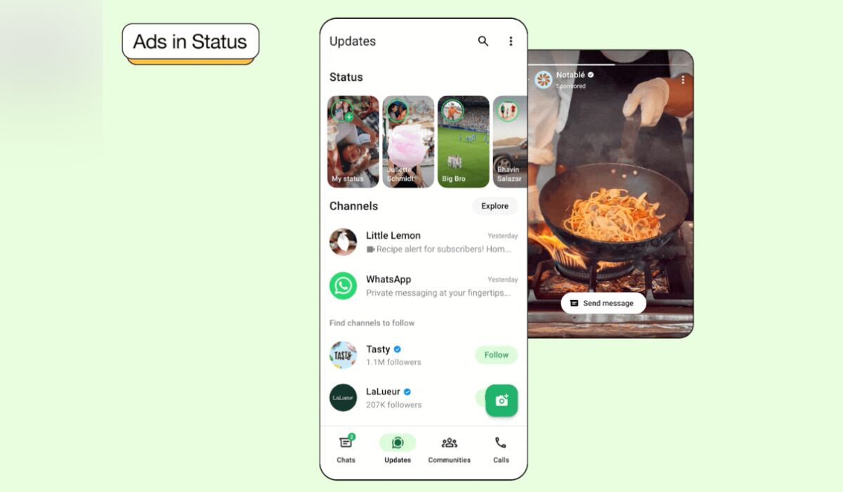 Los anuncios en estados se presentarán de una forma muy similar a como sucede en las historias de Instagram. (WhatsApp)