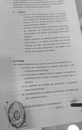 La denuncia contra el senador