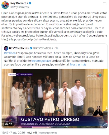 Roy Barreras recordó la esperanza de la posesión de Petro y auguró su regreso político - crédito @RoyBarreras/X