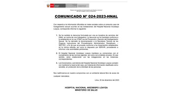 Comunicado del Hospital Arzobispo Loayza