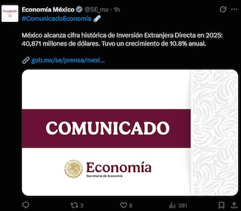 La Secretaría de Economía informó