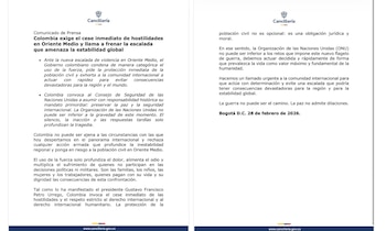 La Cancillería Colombia pidió el