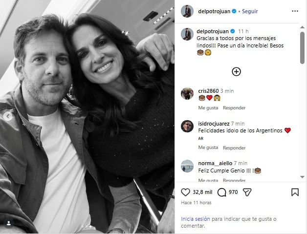El posteo de Juan Martín del Potro por su cumpleaños