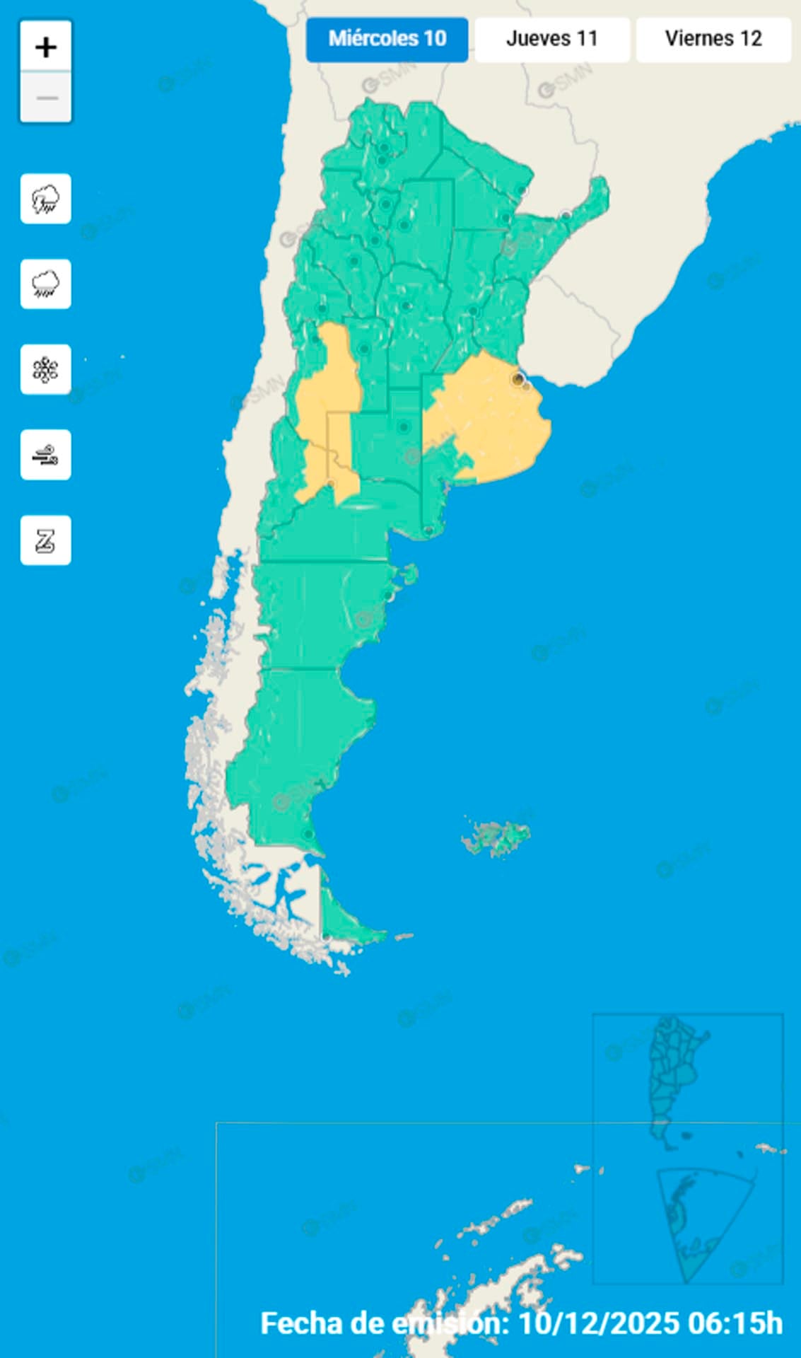 Las alertas amarillas por tormentas que afectan a la región centro del país.