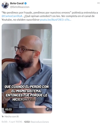 Carlos Carrillo descartó atribuir la derrota de la izquierda a un fraude electoral - crédito @BetoReaccion/X