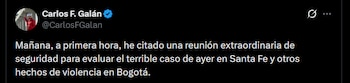 Carlos Fernanda Galán - crédito @CarlosFGalan/X