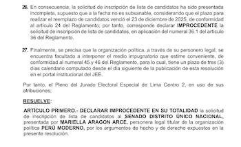 JEE rechaza lista al Senado