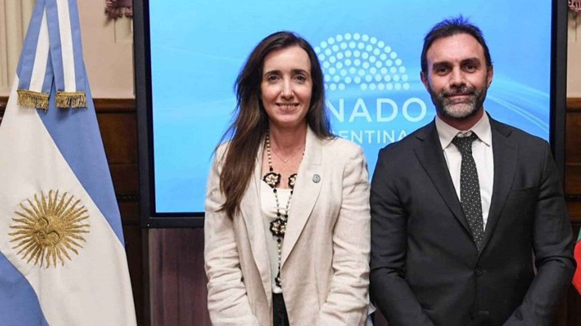 La vicepresidente Villarruel y Ezequiel Atauche, jefe del bloque de La Libertad Avanza en el Senado