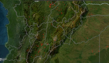 La Nasa aclaró que los cuadros rojos del mapa indican temperaturas elevadas y no equivalen de forma automática a incendios activos - crédito Firms/Nasa