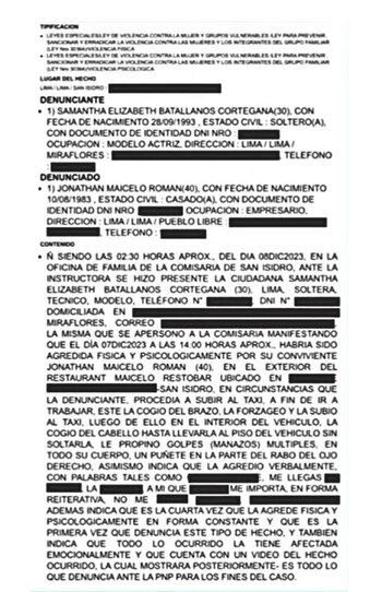 Samantha Batallanos denunció a Jonathan