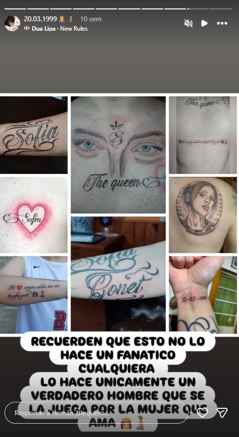 Los tatuajes que Bloquero se hizo en homenaje a Sofía Gonet
