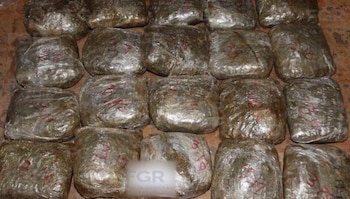 Csi 10 kilogramos de marihuana fueron incautados a dos hombre en la carretera Mèrica-Chetumal Foto: Fiscalía Quintana Roo