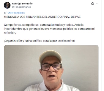 Rodrigo Londoño envió un mensaje a los firmantes del Acuerdo de Paz de 2016 - crédito @TimoComunes/X