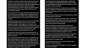 Captura de pantalla con dos columnas de texto blanco sobre fondo negro en español