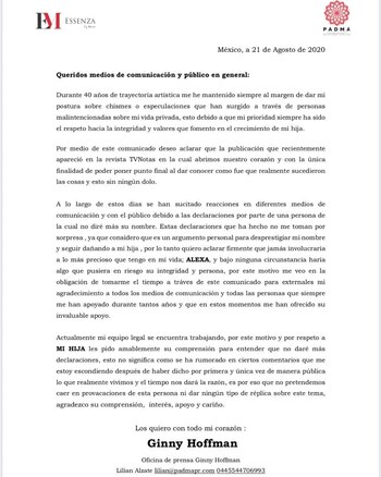 La actriz publicó este documento