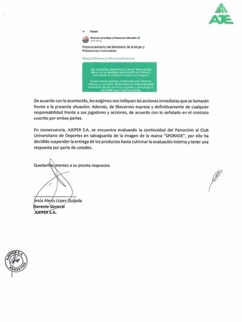 Comunicado de la empresa AJE