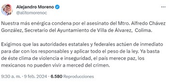 Alejandro Moreno expresó sus condolencias.