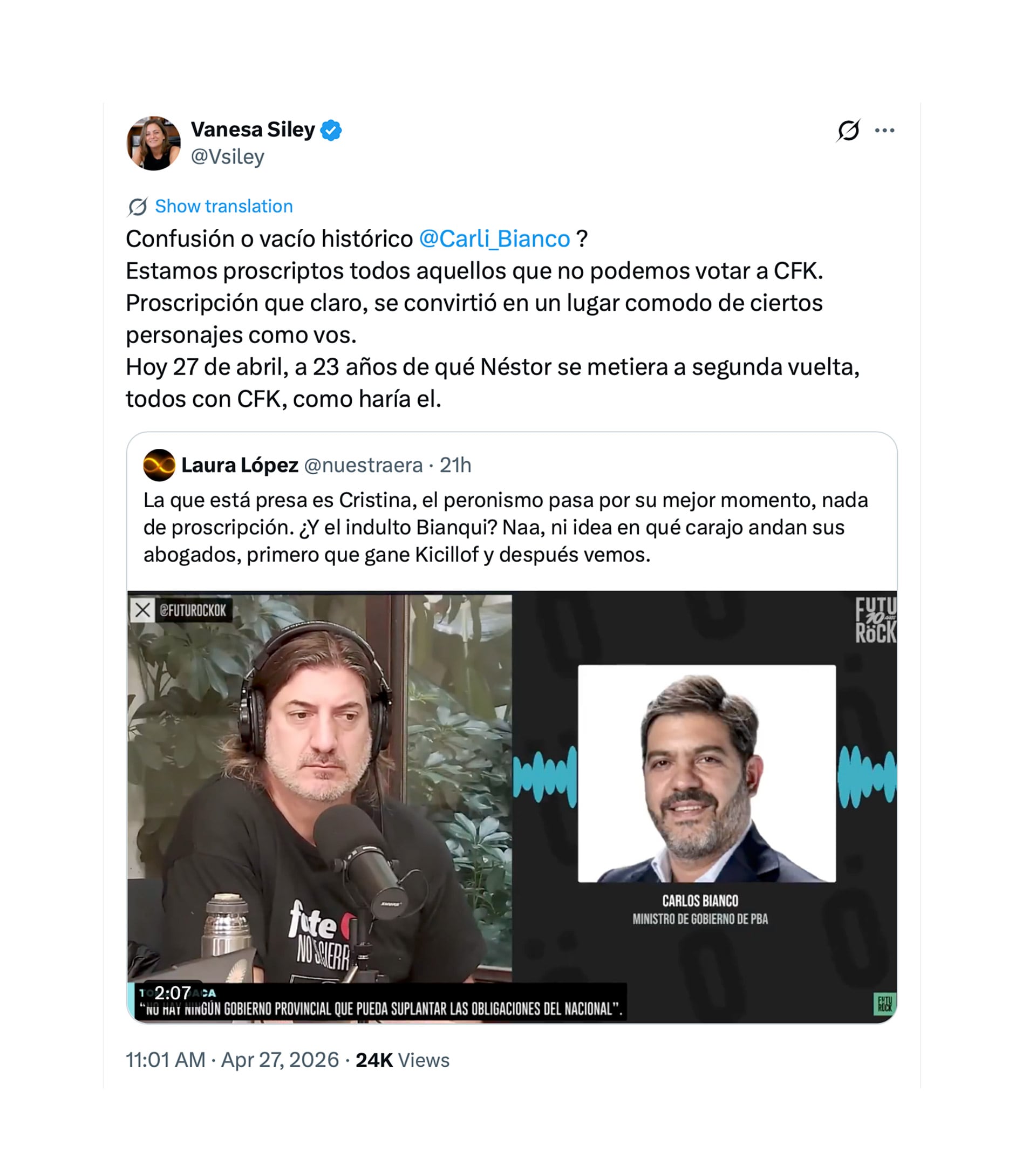 El mensaje de la diputada Vanesa Siley contra Carlos Bianco por unas declaraciones de funcionario bonaerense en la radio