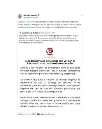 Gerardo Morales también rechazó el