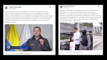 Además del comunicado, la Fiscalía compartió tres publicaciones en un hilo vía X, en la que se confirman que son ocho los detenidos, y no siete como aseguró De la Espriella - crédito @FiscaliaCol/X