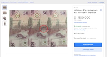 billete de 50 pesos. Mercado Libre