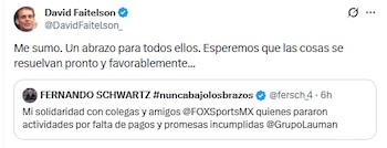 La despedida de Faitelson coincide con la huelga en Fox Sports México por adeudos salariales y prestaciones, y él expresó solidaridad en redes. (X/ @DavidFaitelson_)