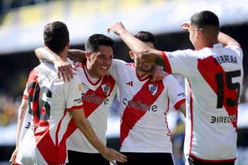 Festejos de River después de ganar el clásico
