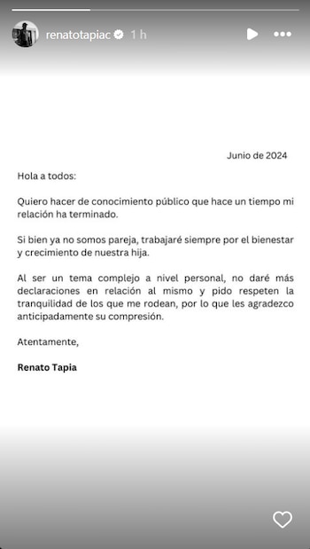 Renato Tapia anuncia su separación