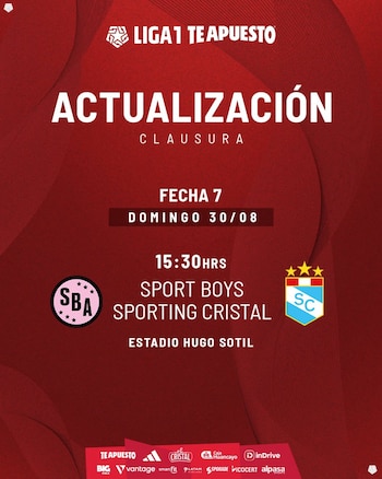 Actualización del Sport Boys vs Sporting Cristal por la fecha 7 del Torneo Clausura 2026. - créditos: Liga 1