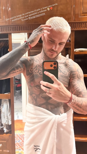 Icardi también mencionó a la China Suárez en otra historia y le agradeció por cortarle y teñirle el pelo