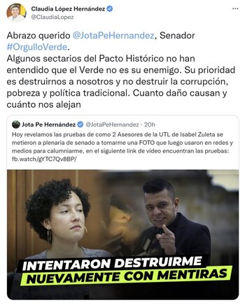 Claudia López señala que los