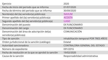 Registro de la inhabilitación temporal