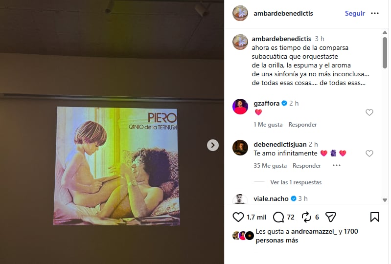 Ámbar de Benedictis despidió a Piero con un homenaje en redes y en el velatorio