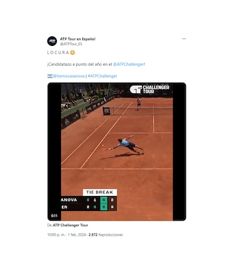 El posteo del ATP sobre el punto del argentino Hernan Casanova