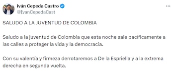 Cepeda agradeció el apoyo ciudadano y destacó la participación de los jóvenes en la campaña. - crédito @IvanCepedaCast/X