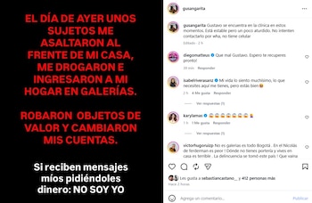 Los detalles del robo se conocieron desde la cuenta en Instagram del mismo artista la mañana del sábado 25 de julio de 2026 - crédito @gusangarita/IG