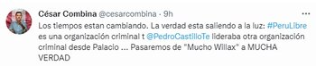 Tuit del excongresista César Combina