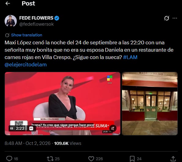 Fede Flowers, notero del ciclo, fue el encargado de compartir la información a Ángel de Brito y su panel (X)