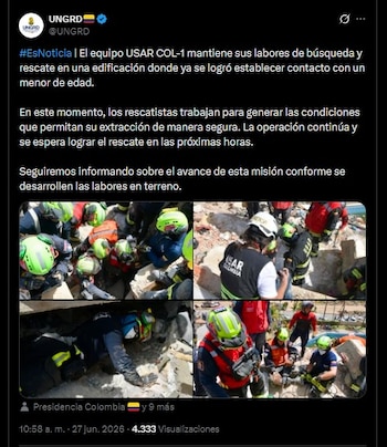 El anuncio del rescate del menor de 11 años se realizó la mañana del sábado 27 de junio de 2026 - crédito @UNGRD/X