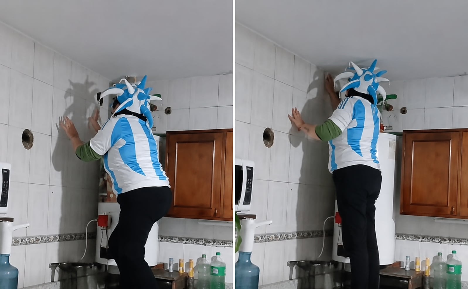 La tensión del partido llevó a una hincha a ponerse a limpiar la cocina para evitar mirar los momentos más decisivos del encuentro (TikTok)