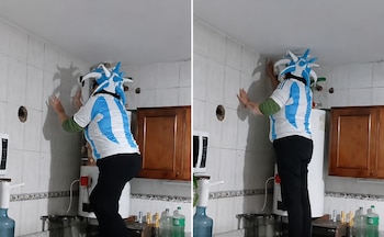 La tensión del partido llevó a una hincha a ponerse a limpiar la cocina para evitar mirar los momentos más decisivos del encuentro (TikTok)