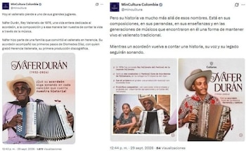 El Ministerio de Cultura recordó a Náfer Durán en sus cuentas oficiales - crédito @mincultura/X